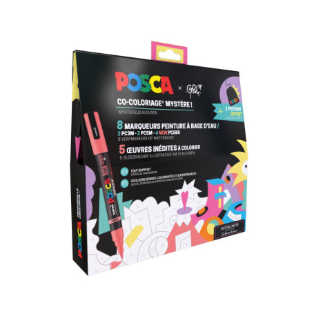Pack Co-Coloriage Mystère POSCA - 8 Marqueurs Acryliques Multicolores