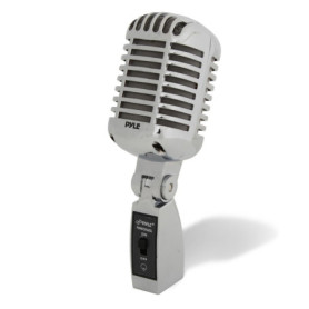 Microphone Dynamique Rétro Pyle en Métal Argenté avec Câble XLR