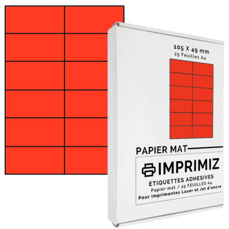 300 Étiquettes Autocollantes Rouge Fluo A4 - 25 Feuilles Adhésives