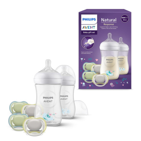 Philips AVENT Kit Biberons Natural Response avec Sucettes Ultra Air - 2 Biberons 260 ml et Motif Animaux Aquatiques