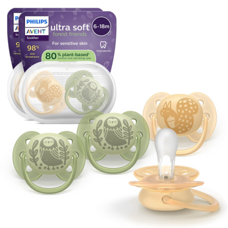 Sucettes Ultra-Douces Philips Avent pour Bébés - Lot de 4 avec Étuis de Stérilisation