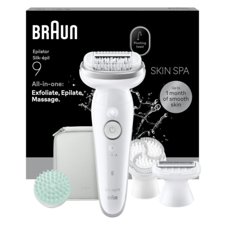 Braun Silk·épil 9 SkinSpa - Épilateur Électrique Femme Tout-En-Un avec Brosse Exfoliante