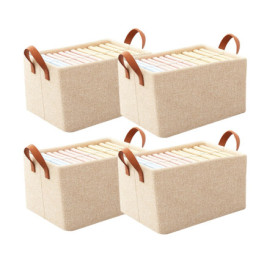 Ensemble de 4 paniers de rangement pliables en tissu beige