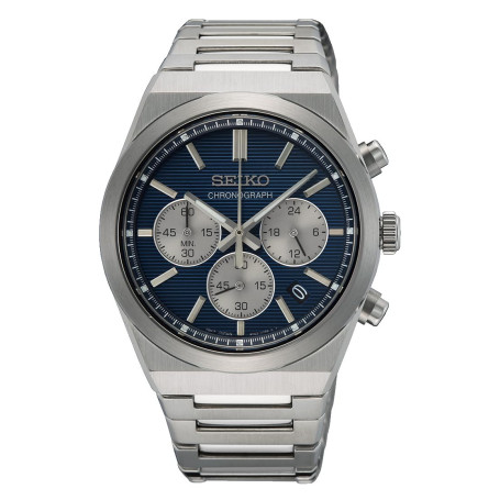 Montre Seiko Chronographe Argent et Cadran Bleu