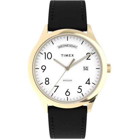 Montre Timex Easy Reader pour Homme - Cuir Noir et Cadran Blanc