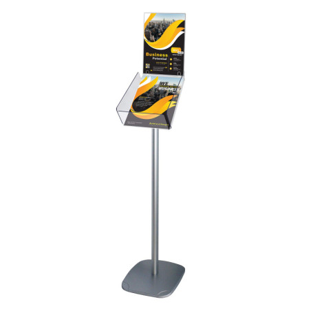 Présentoir A4 sur Pied en Acrylique avec Armature Aluminium - Support de Brochures et Catalogues