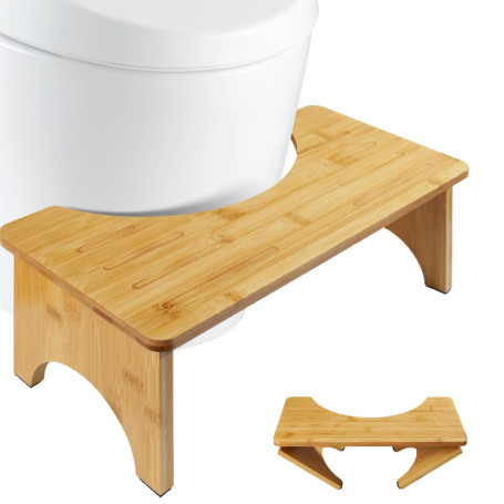 Tabouret Toilette Pliable en Bambou VINATO - Repose-Pied Ergonomique Anti-Dérapant