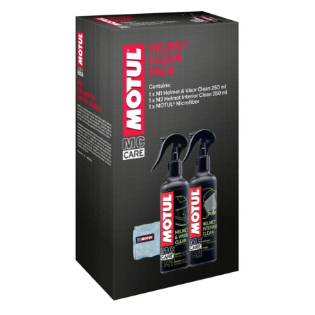 Kit de Nettoyage Casque Moto Motul - Nettoyant Extérieur et Intérieur avec Chiffon Microfibre