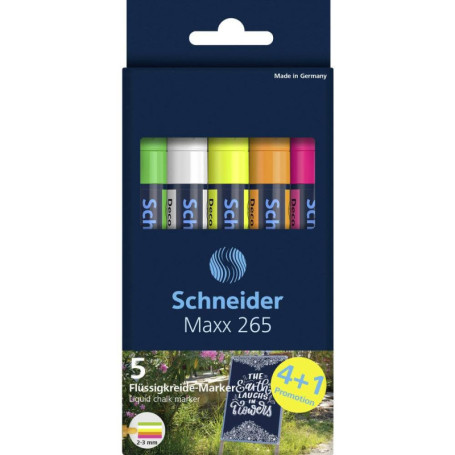 Schneider Maxx 265 - Lot de 5 Crayons à Craie Effaçables Inodores