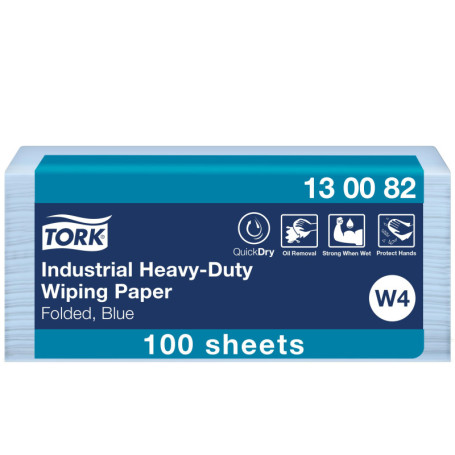 Papier d'Essuyage Ultra-Résistant Tork W4 - 100 Feuilles Bleues