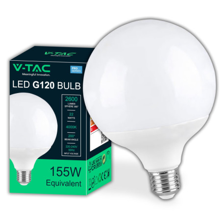 Ampoule LED Globe V-TAC E27 22W - Équivalent 155W - Blanc Neutre 4000K