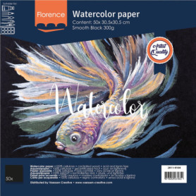 Papier Aquarelle Florence Lisse 30,5 x 30,5 cm - Noir - 50 Feuilles 300 g/m²