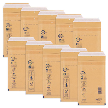 Lot de 10 enveloppes rembourrées à bulles A6 - ÖKI - Marron
