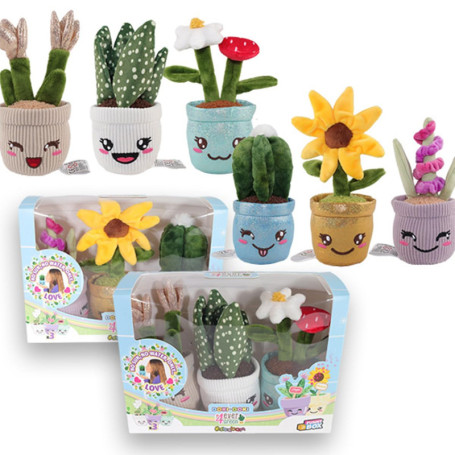 Lot de 3 Peluches Kawaii Doki Doki - Plantes Décoratives en Pots Sourire