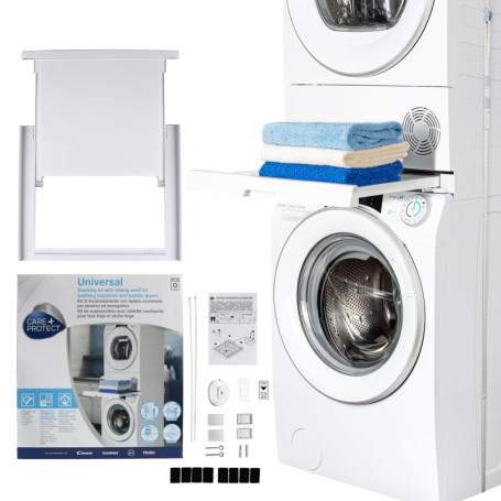 Kit de Superposition Universel Hoover pour Lave-Linge et Sèche-Linge avec Tablette Coulissante - Blanc