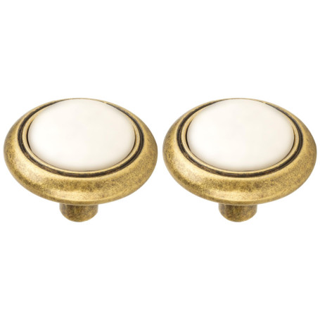 Boutons de Tiroir Vintage en Laiton et Porcelaine - Lot de 2