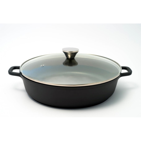 Mijoteuse Basse 32 cm en Fonte Aluminium avec Couvercle en Verre - 5 Litres