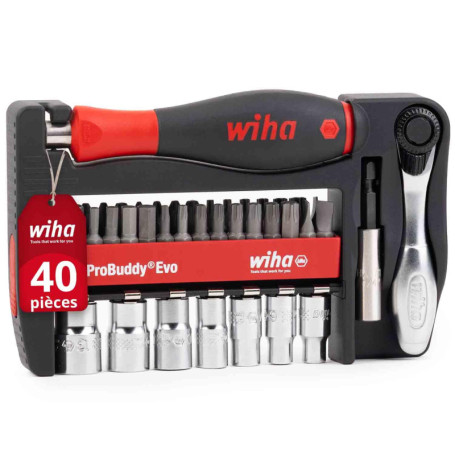 Wiha ProBuddy® Evo 46960 - Kit de 40 Embouts et Douilles avec Poignée SoftFinish