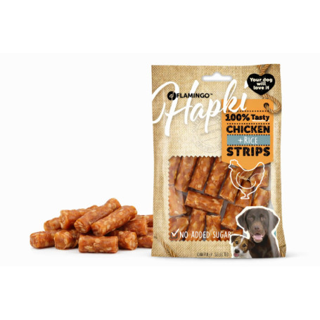 Friandises pour Chien Flamingo Hapki - Lanières Poulet & Riz 85g