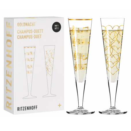 Flûte à Champagne Ritzenhoff Goldnacht - 200 ml, 2 pièces avec Or Véritable