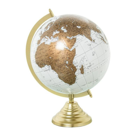Globe terrestre en métal blanc et doré - 29 cm