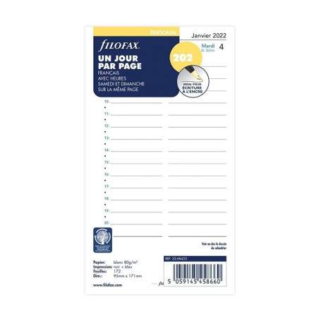 Recharge Organiseur Personal FILOFAX - 1 Jour par Page 2023