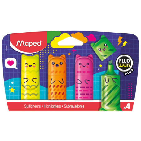 Lot de 4 Mini Surligneurs Fluo Kawaï - Couleurs Vives et Compactes