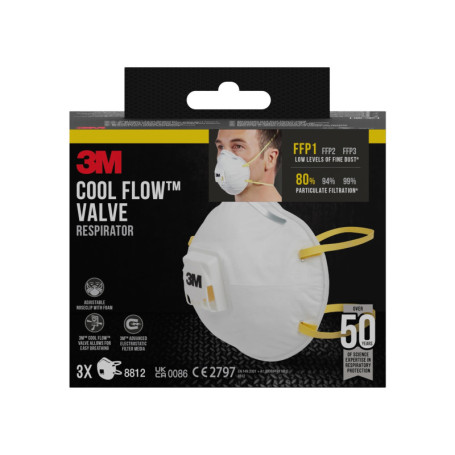Masque de Ponçage 3M 8812C3 avec Soupape Cool Flow - Lot de 3
