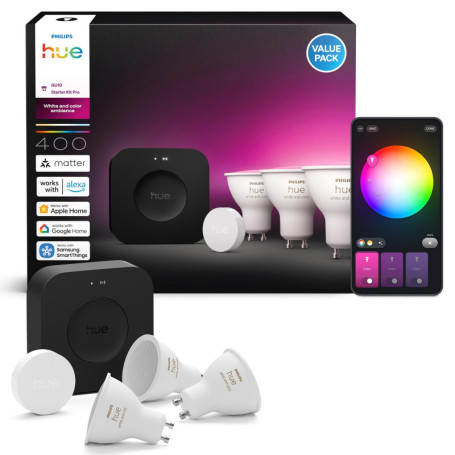 Philips Hue Kit de Démarrage Intelligente avec Bridge Pro et 3 Spots GU10