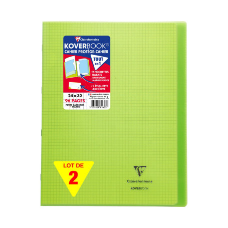 Lot de 2 Cahiers Agrafés Koverbook Verts - 24x32 cm - 96 Pages