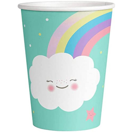 Gobelets en Papier Arc-en-Ciel et Nuage - 8 pièces - 250 ml