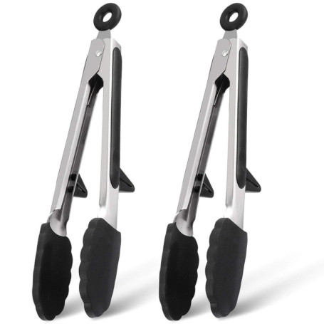 Lot de 2 Pinces de Cuisine en Silicone avec Support - PREMYO