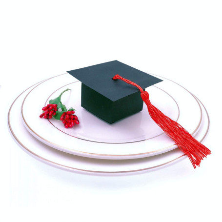 Boîtes de Bonbons Graduation Noir avec Pompon Rouge - 50 pièces