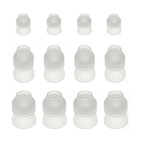 Kit d'Adaptateurs de Décoration pour Gâteaux - 12 Outils en Plastique Blanc