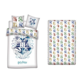 Parure de lit Harry Potter 3 pièces en coton - Housse de couette, taie et drap-housse