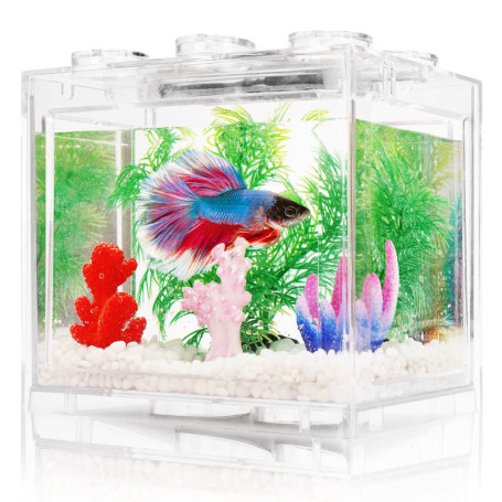 Mini Aquarium Betta Transparent - Kit Complet 1,9 L pour Poissons et Décoration