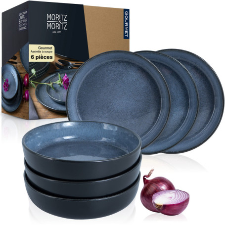 Lot de 6 assiettes à soupe en porcelaine Moritz & Moritz - Design moderne bleu