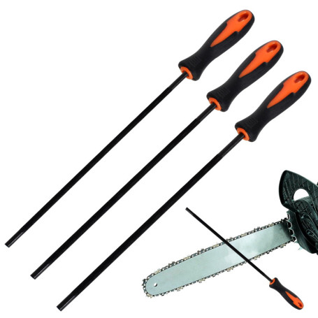 Set de 3 Limes pour Tronçonneuse avec Poignée Ergonomique - Affûtage Manuel