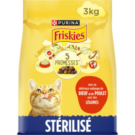 Croquettes Complètes Friskies pour Chats Adultes Stérilisés - Boeuf, Poulet et Légumes - 3 KG