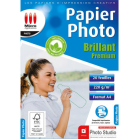 Papier Photo Brillant Premium A4 220 g/m² - 100% Recyclable - 20 Feuilles