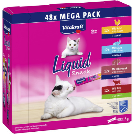 Vitakraft Mega Pack de Friandises Liquides Crémeuses pour Chats - Bœuf, Poulet, Saumon