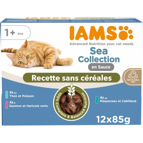 IAMS Delights Collection Marine - Nourriture Humide Sans Céréales pour Chats - Multipack 12 x 85 g
