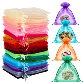 Lot de 100 Sachets en Organza Colorés avec Cordon de Serrage - 10 x 12 cm