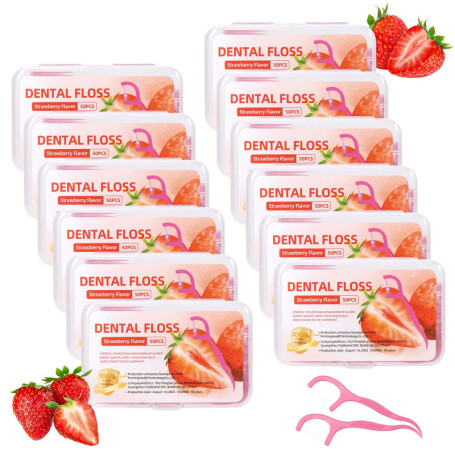 Fil Dentaire Enfant Aromatisé à la Fraise - 600 Bâtonnets Pratiques