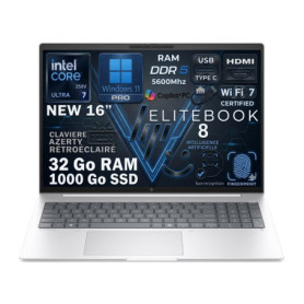 HP EliteBook 8 - Ordinateur Portable 16" avec Intel Core Ultra 7, 32Go RAM, 1To SSD