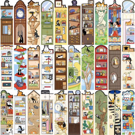 Lot de 30 Marque-Pages Chats Illustrés - YIMINGOUFEI