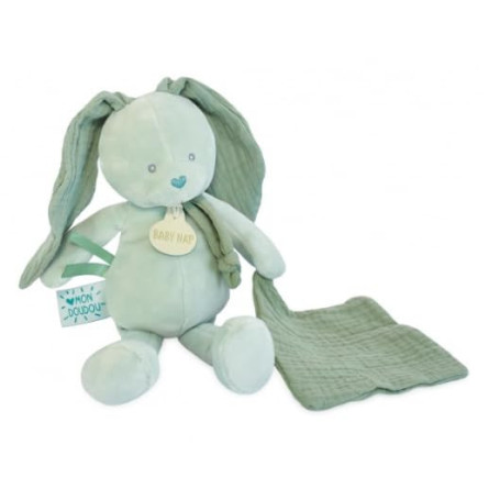 Pantin Lapin Doudou Vert Sauge - Peluche Bébé Douce