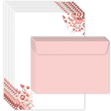Ensemble de 20 enveloppes A5 élégantes avec motifs floraux en vieux rose