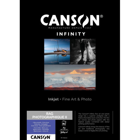 Papier Photo Canson Infinity Rag A3 - Boîte de 25 Feuilles Ultra Lisse 310g