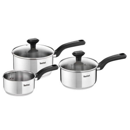 Tefal Comfort Max Set de 3 Casseroles Inox avec Couvercles en Verre
